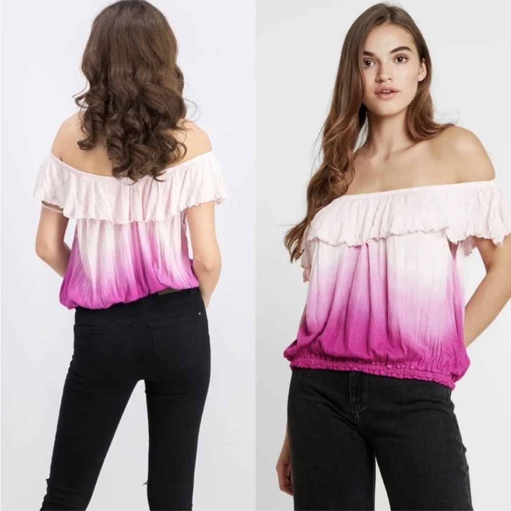 ✨ FREE PEOPLE ✨ Cora Lee Pink Ombre Gauze Flowy Tank Top Off Shoulder Size XS